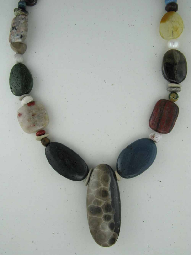 Beach Stone Necklace with Petoskey Pendant